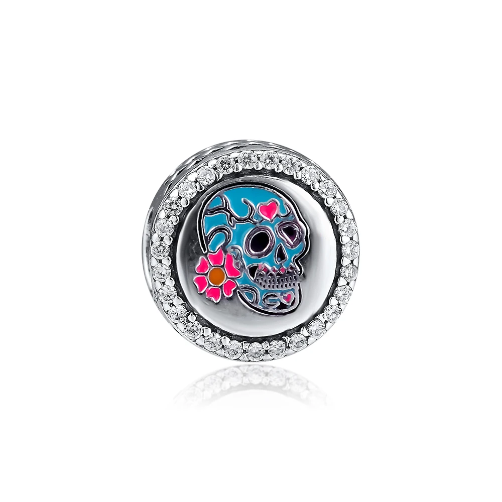 

CKK 925 Sterling Silver Day of The Dead Skull Charms Crystal Beads Fits Original Bracelet DIY Jewelry Making Accessories