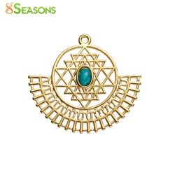 8Seasons Copper Sri Yantra Meditation Pendants Gold Color Resin Cabochons Created Gem Stone Charms DIY Jewelry Gifts,1PC