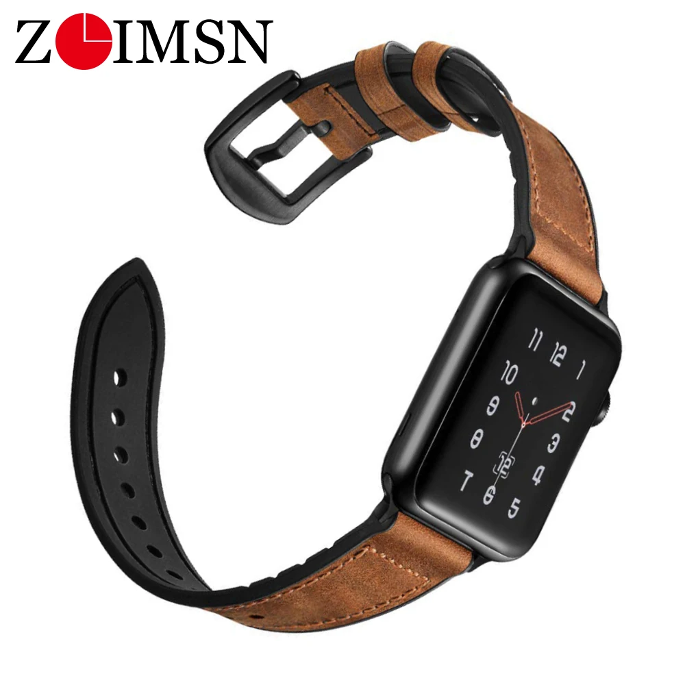 

ZLIMSN Hybrid Sports band For Apple Watch vintage Leather Band Replacement strap Sweatproof classic iwatch series 4 3 44mm 42mm