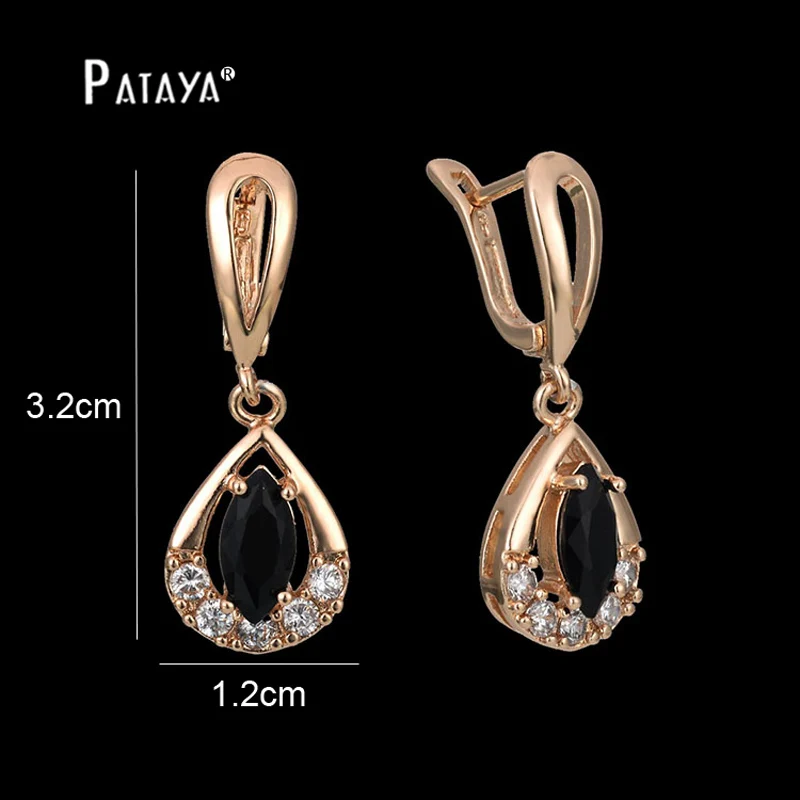 PATAYA Exclusive Design 585 Rose Gold Color Drop Earrings Horse Eye Rhombus Natural Zircon Earrings Women Wedding India Jewelry