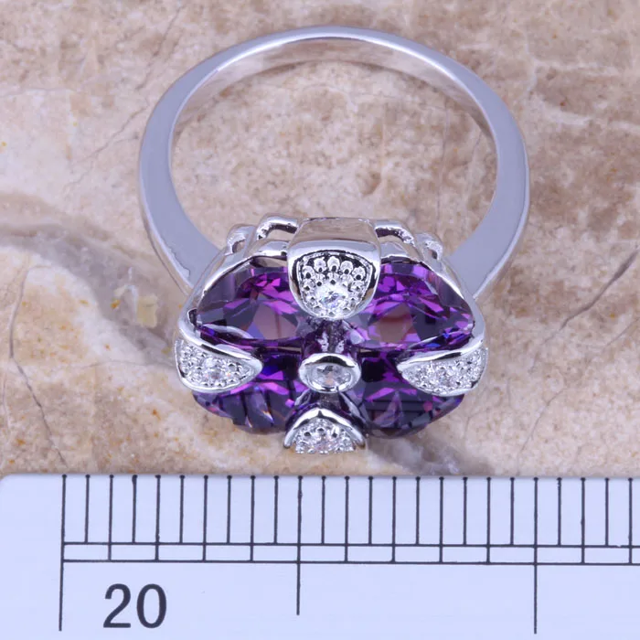 Prominent Purple Cubic Zirconia White CZ Silver Plated  Women\'s Ring Size 6 / 7 / 8 / 9 R0976