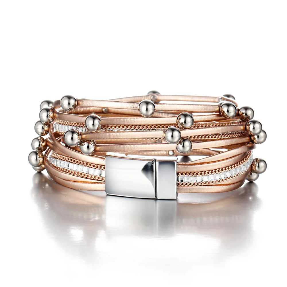 Bls-miracle 3 Color Fashion Multiple Layers Charm Bracelet For Women Vintage Leather Bracelets & Bangle Femme Party Jewelry Whol