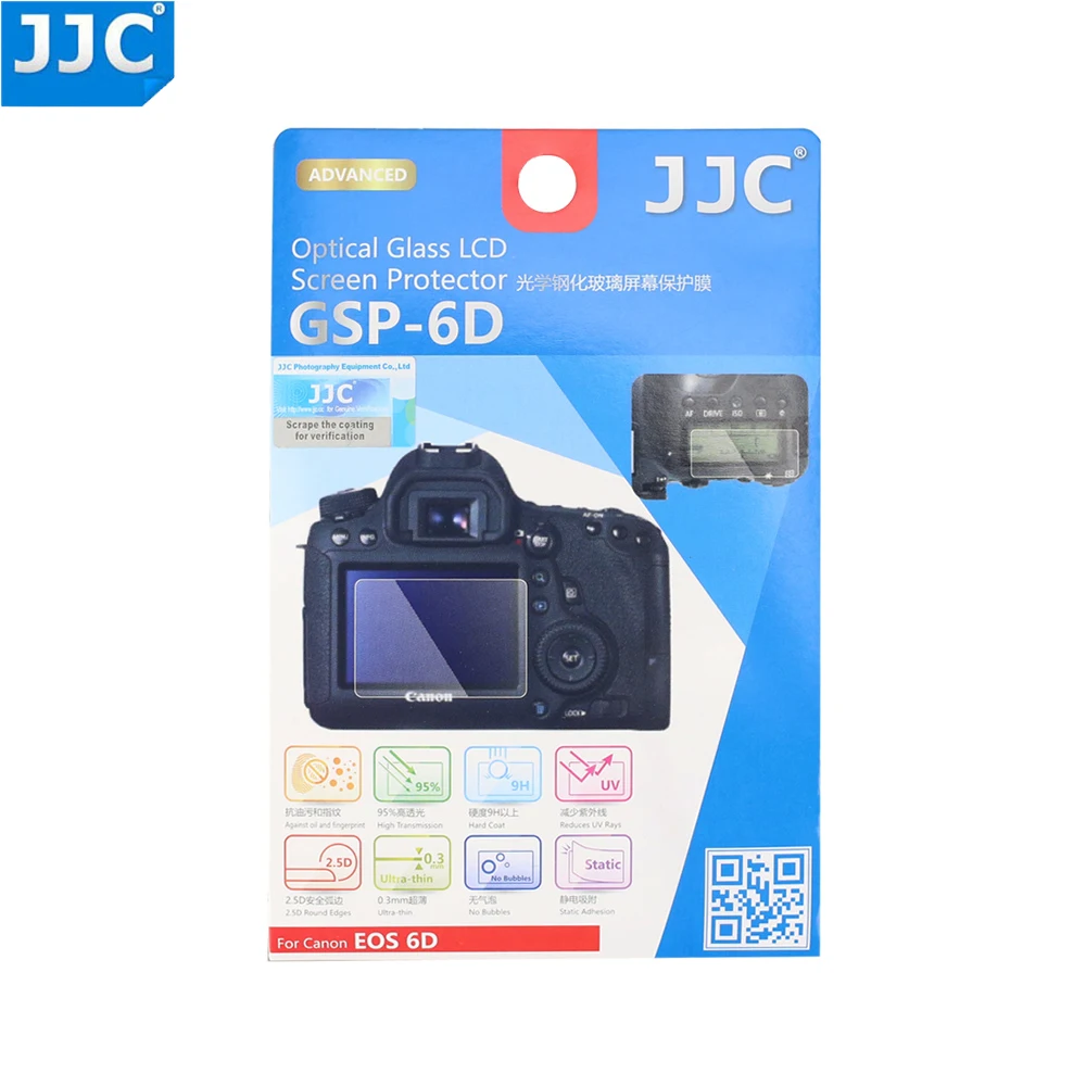 

JJC 0.01" Ultra-thin Optical Glass Camera Screen Protector 95% Transmittance Rate LCD Guard Film for Canon EOS 6D