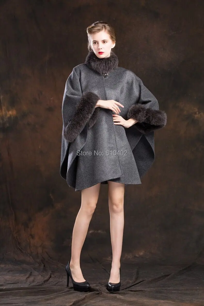 

Elegant Double sided with thick 100% wool Fox Fur Shawl/Poncho/Coat/cape