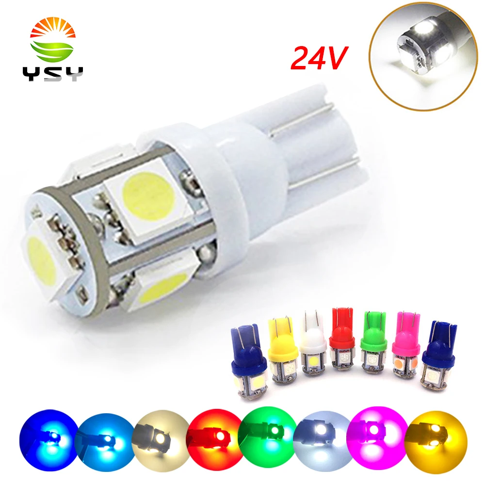 YSY Auto LED T10 5SMD 5050 192 168 194 W5W led t10 5LED light white red 24v car side light Car wedge parking dome light 300pcs