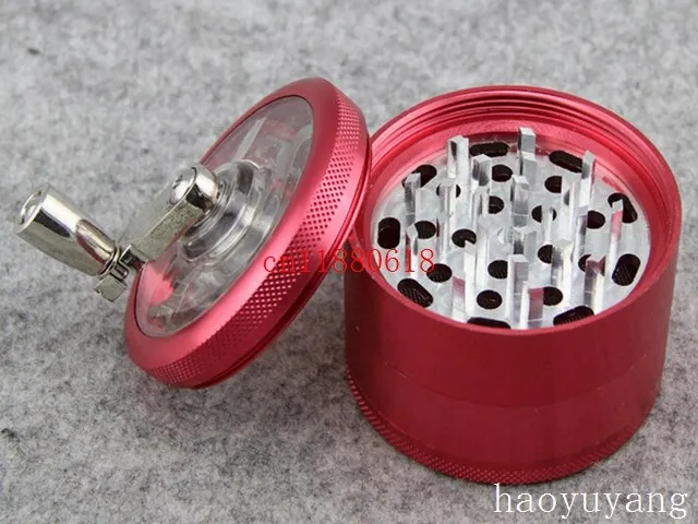 100pcs/lot Free Shipping 63x50mm Aluminum Metal spice herb hand crank grinder crusher herb grinder smoking rolling machine