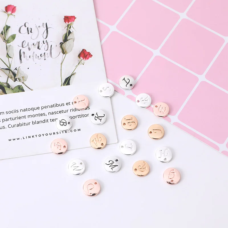 

130pcs/lot round Disc Pendant Alphabet A-Z Letter Tag Charms Stamp Initial 10mm For Jewelry Making
