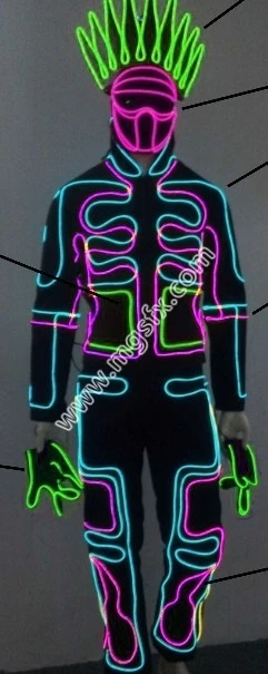 Tron light suit EL Wire costume LED Robot suits Neon light suit for Halloween and Christmas Celebration Party