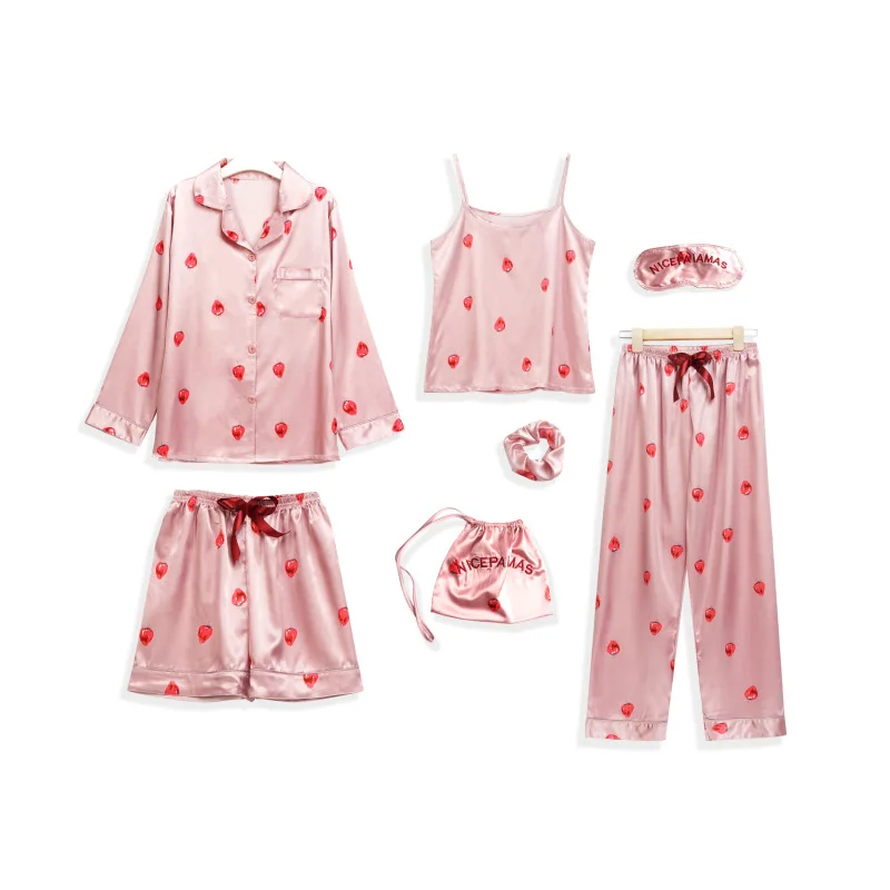 Sleepwear 7 Pieces Pyjama Set 2022 Women Autumn Winter Sexy Pajamas Sets Sleep Suits Soft Sweet Cute Nightwear Gift Home Clothes