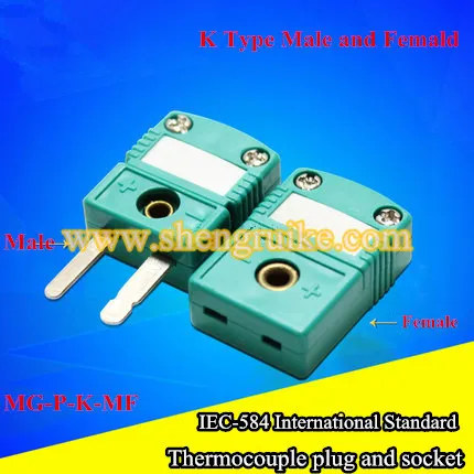 Green K Type mini thermocouple connector flat pin male and female IEC-584 International Standard