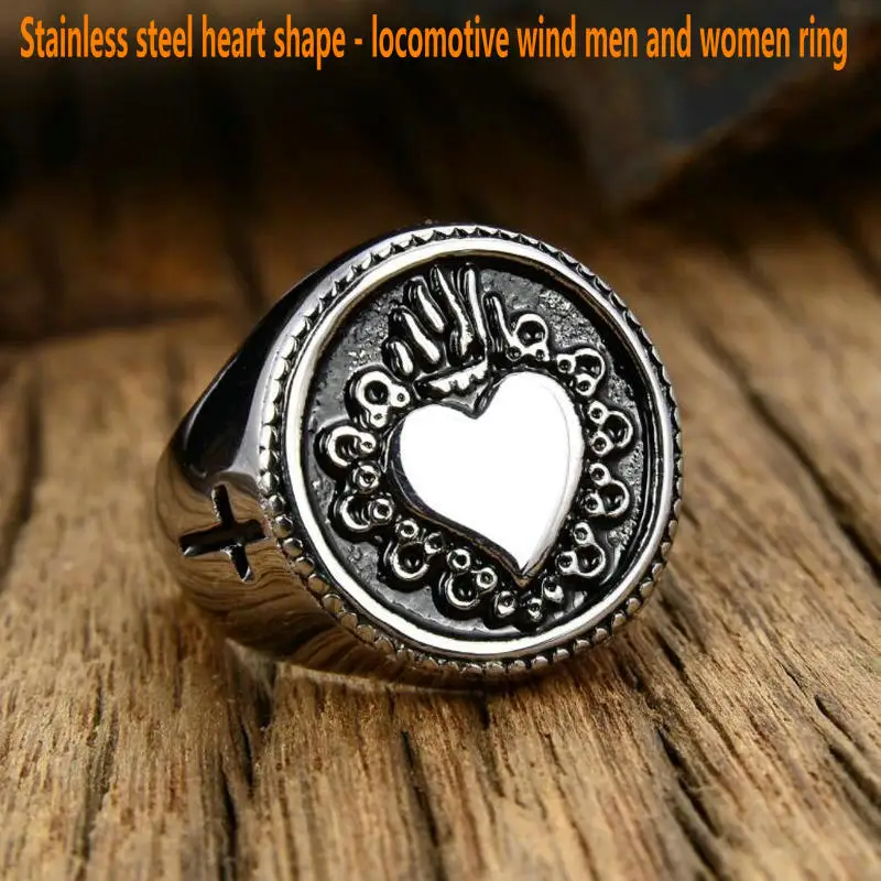 Stainless steel heart ring     Titanium steel locomotive wind men and women ring