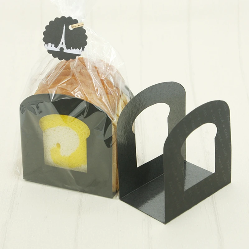 Packing Bag With Base Bread Bag Black Tray Food Grade Toast Transparent Window-Open Bakery Oil-Absorbing Packing Tool 20/50pcs