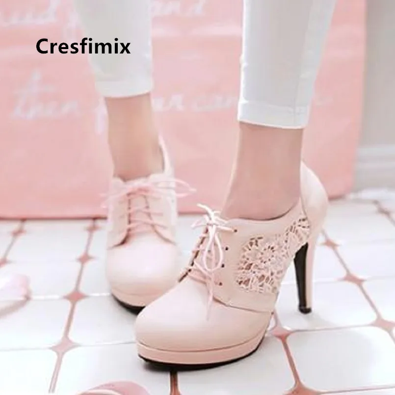 Cresfimix women fashion sweet pink spring high quality high heel shoes female casual mesh breathable boots autumn boots a5460