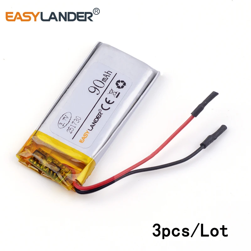 

3pcs /Lot 3.7V 251730 90mAh Rechargeable Lithium Li-ion Polymer Battery for Bluetooth headset