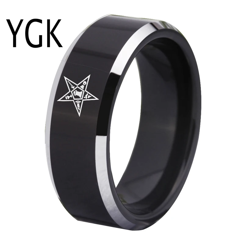 YGK Jewelry Eastern Star Design MASONIC Freemason Mason Tungsten Rings for Men's Bridegroom Wedding Engagement Anniversary Ring