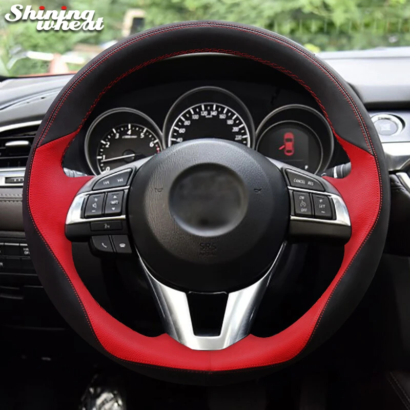 Shining wheat Black Red Steering Wheel Cover for Mazda CX-5 CX5 Atenza 2014 New Mazda 3 CX-3 2016