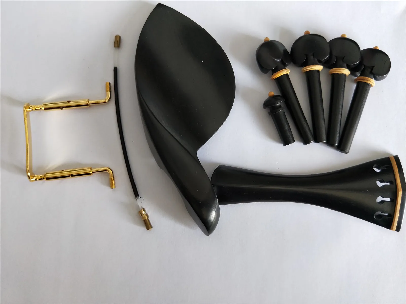 10 Sets Quality Violin Ebony Fitting with Yellow Ring Plus Chin Rest Clamp and Gut All 4/4