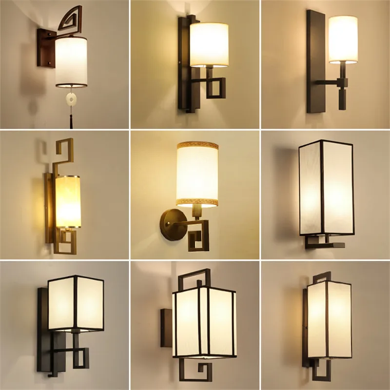 12 types Chinese Style Fabric Wall Lamp LED Living Room Bedroom Wandlamp Stairs Aisles Porch Wall Light Luminaria de parede