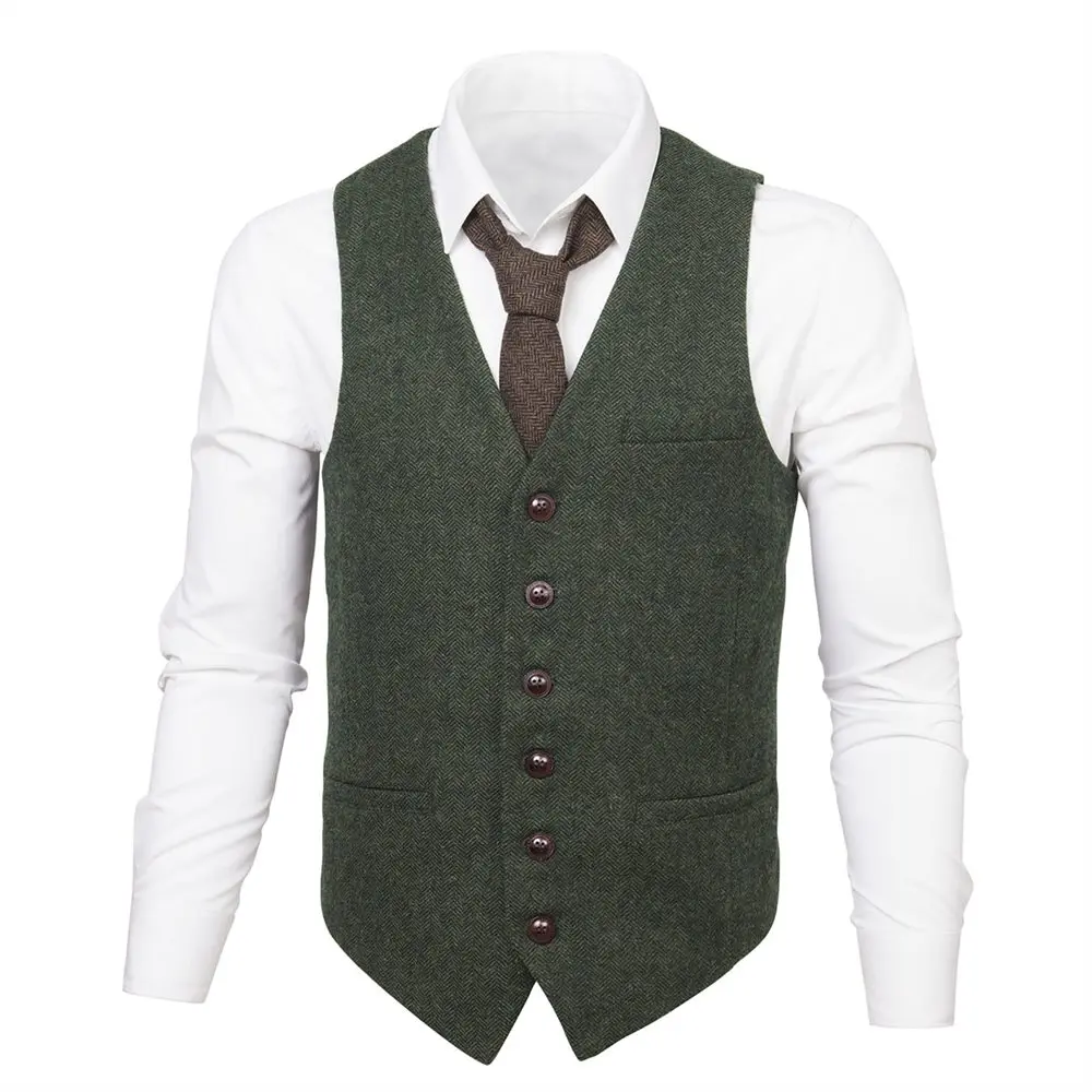 VOBOOM Woolen Mens Suit Vest Sleeveless Male Waistcoat Slim Fit Business Wedding Classic Masculino Blazer 007