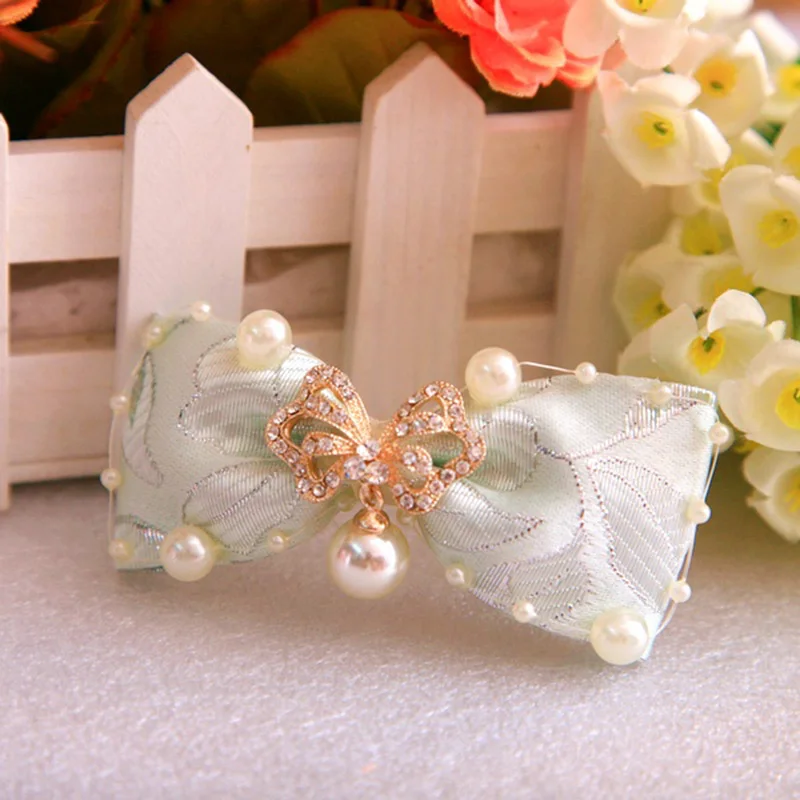 2015New 30Pcs Golden Bow Tassels Pearl Rhinestone Embellishment Button DIY Hair or Brooch Accessories ZJ232