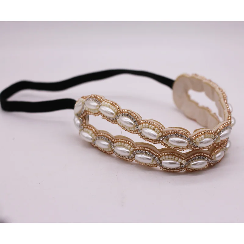 Wedding Bridal Vintage Rhinestone Braided Headband Pearl flower Elastic Hair Band For Women & Girls Hair Accessories