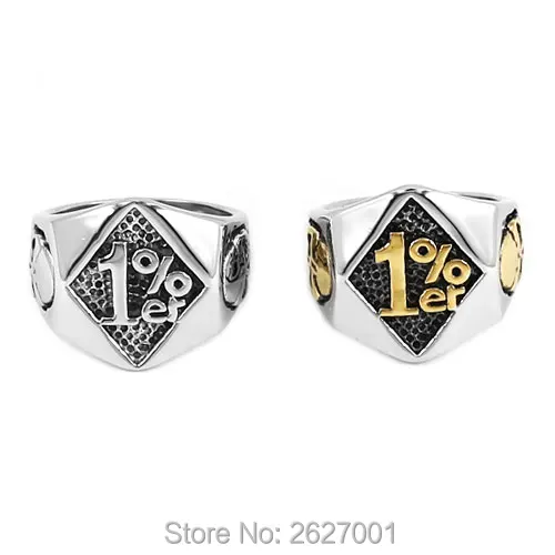 Wholesale One Percent 1% ER Skull Biker Ring Stainless Steel Jewelry Gold Silver Color Fashion Skull Biker Men Ring SWR0619