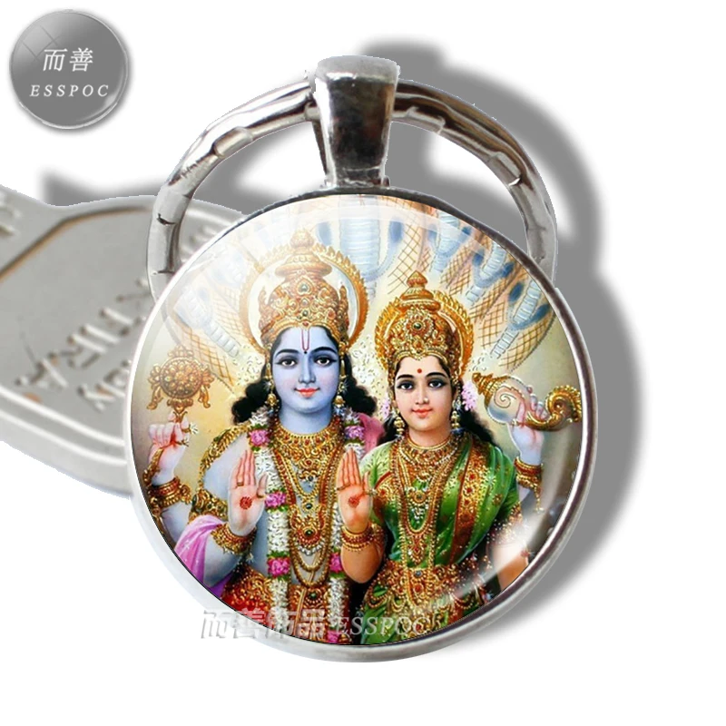 Krishna and Radha Glass Cabochon Pendant Metal Key Chains Yoga Fashion Jewelry Charm Pendant for Men Women Amulet Jewelry