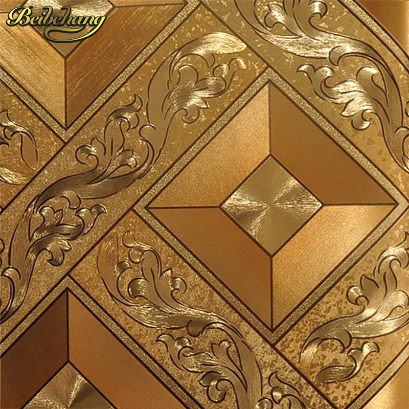 

beibehang Classic Luxury wallpaper Roll Gold Foil Wallcovering Glitter Geometry PVC Wall paper For Public House KTV Wall Decor