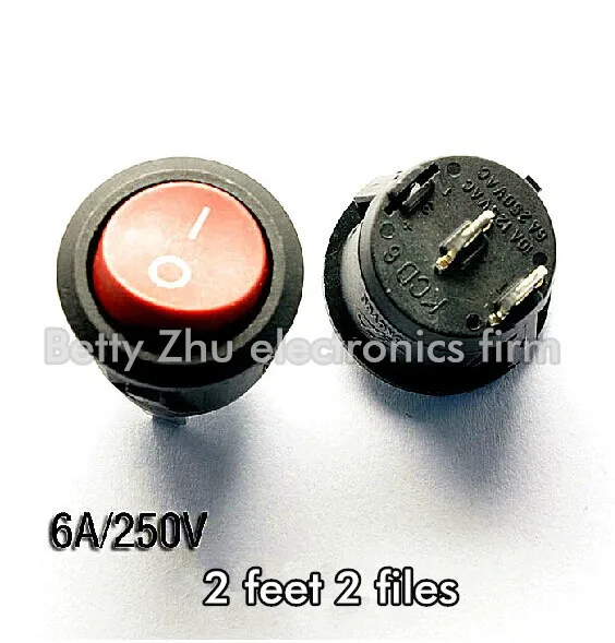 20PCS/LOT Round Rocker Switch KCD1-105 Red 2 feet 2 files rocker switch 10A / 125V 6A / 250V