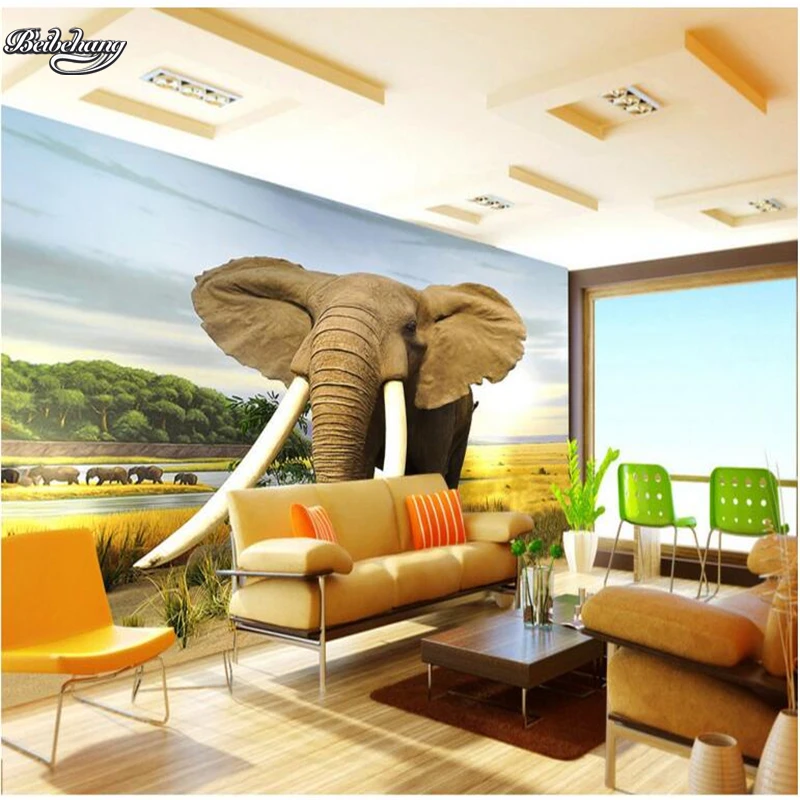 beibehang Ultra - realistic modern fashion elephant background wall large custom fresco non - woven fabric wallpaper mural