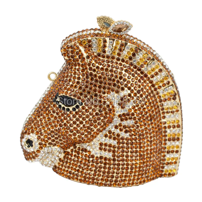 

Horse Head Luxury Crystal Evening Clutch Bag Gold Handcraft Party Evening Bag sparkly Silver Diamond Ladies Banquet Bag 88163