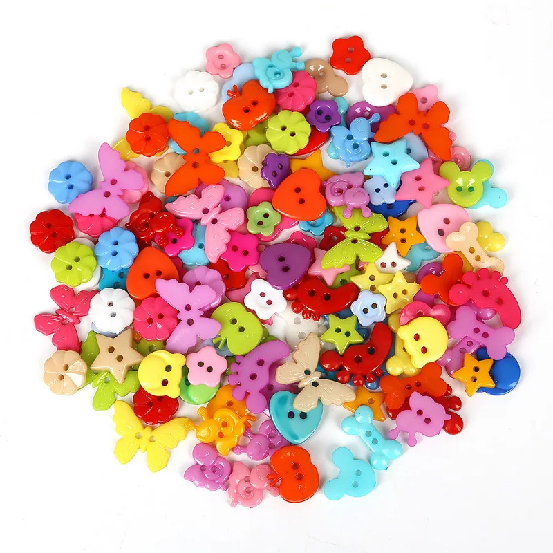 Mixed Color Mix Shape Small Plastic Buttons Round Flower Ladybird Butterfly Cartoon Button DIY Craft Sewing Garment Accessories