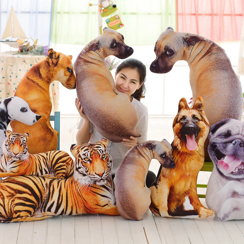 Cute 3D Lifelike Dog Tiger Shade Cushions Creative Home Sofa Office Nap Pillow Washable Car Seat Throw Pillow Cushion Toys Gifts