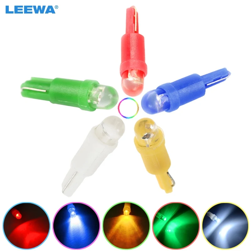 LEEWA 1000pcs/lot T5 1 LED Car Auto Interior Dashboard Wedge Lights Lamp Bulb Blue DC12V white,red,green,blue,yellow #CA2185