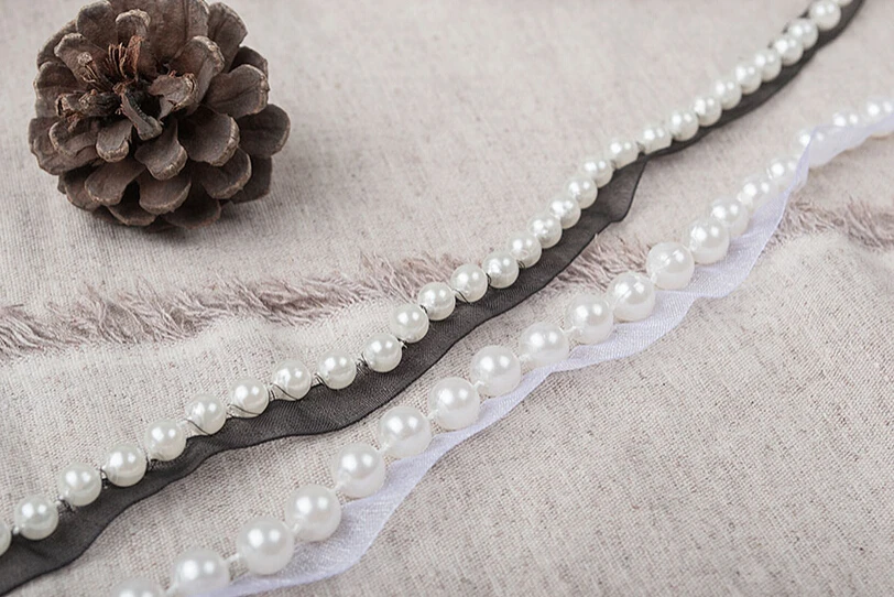 

5 Yards/lot Width 0.39" 1CM White/Black DIY Handmade Beaded Lace Trim Ribbon Decorative collar Pearl L2Q17