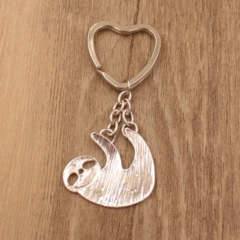 New Cute Sloth Animal Gold Silver Plated Metal Pendant Keychain For Bag Car Women Men Male Female Key Ring Love Jewelry