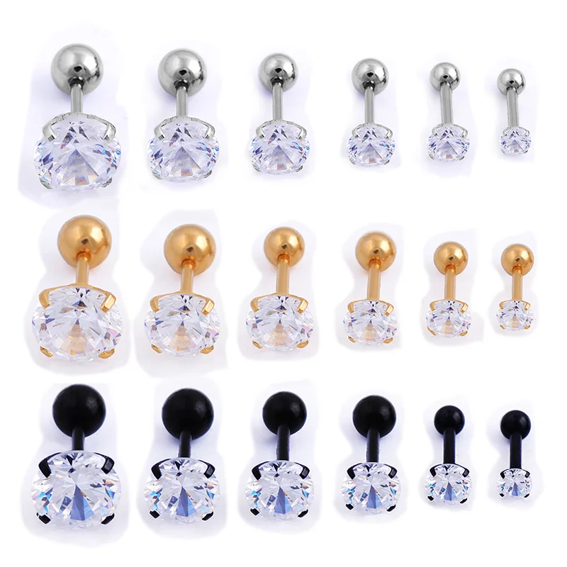 2Pcs 1.2*8*4mm Zircon Stone Ear Piercing Tragus Ring 16G Earrings Ear Piercing Cartiliage Ear Piercing Jewelry