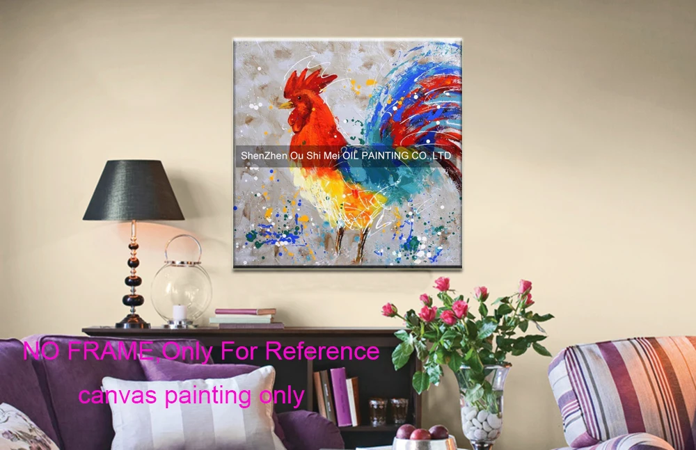 Hand Painted Modern Abstract Animal Oil Paintings on Canvas Cock Wall Oil Painting Year of the Rooster Mascot Art for Home Decor