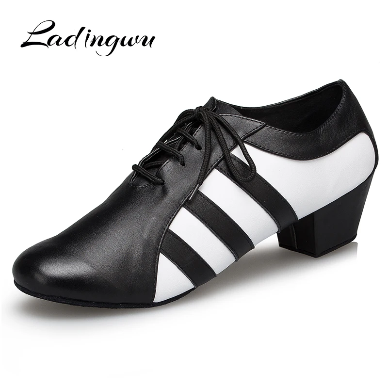 Ladingwu New Genuine Leather Shoes Men Ballroom Dance Shoes Man Soft Bottom Wedding Shoes Latin  Dance Shoes indoor Heel 2.5/4.5