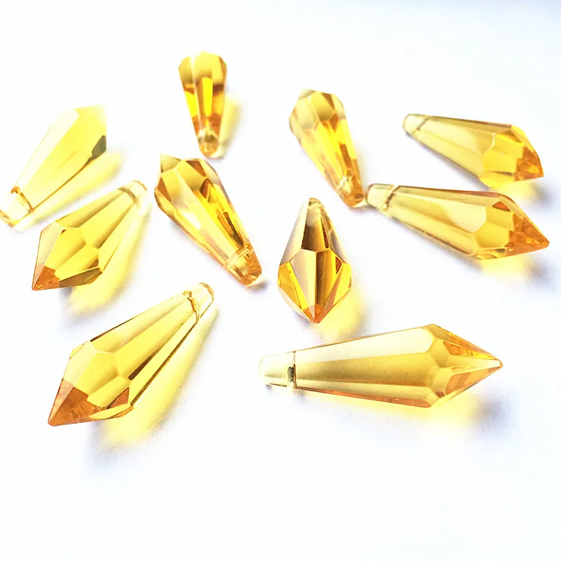 100pcs 36mm Gold U-icicle Drops Crystal Chandelier Lamp Lighting Prisms (Free Rings) Wedding Accessories Cake Topper Decoration