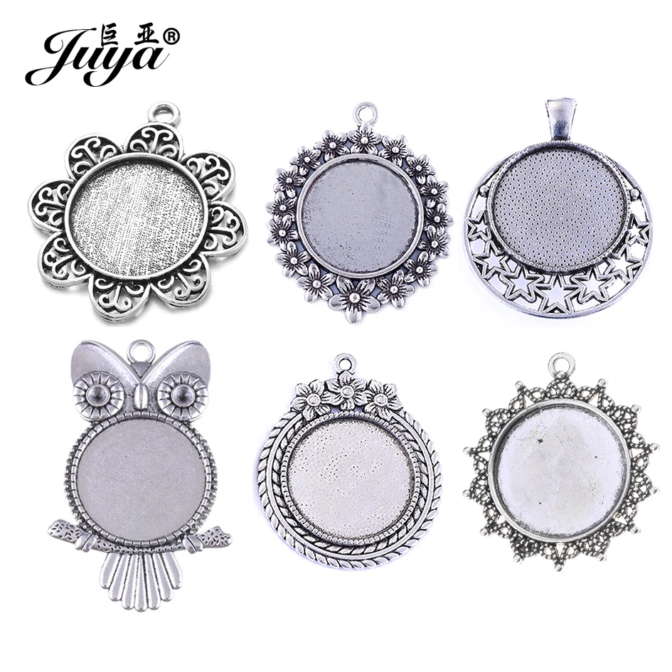 JUYA 10 sztuk/partia 25mm starożytny Cabochon podstawa taca Bezel puste ustawienie dla wisiorek naszyjnik DIY komponenty do wyrobu biżuterii biżuteria