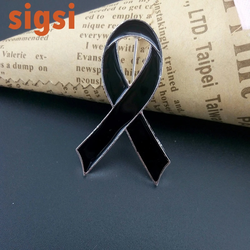 100pcs free shipping Anniversary for AIDS Day And Breast Cancer awareness black ribbon women zinc alloy brooch pin