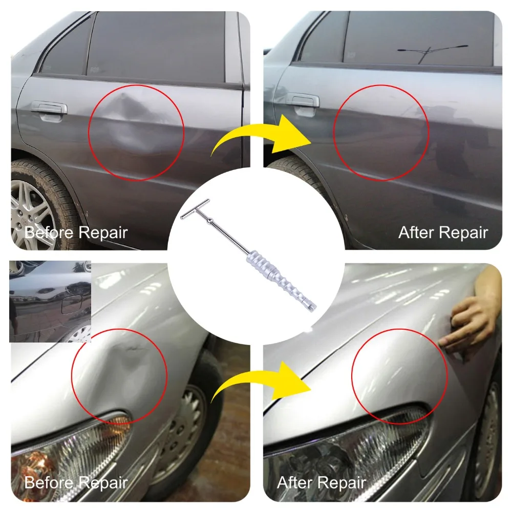 Herramientas Super PDR para reparación de abolladuras de coche, Kit Extractor de abolladuras 2 en 1, martillo deslizante, martillo inverso, lengüetas de pegamento, ventosas