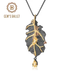 GEM'S BALLET Georgia O'keeffe 1.19Ct Natural Citrine 925 Sterling Silver Handmade Leaf Pendant Pin Brooches for Women Bijoux