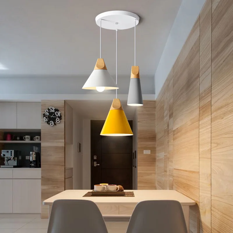 Nordic Simple Restaurant   Creative Bar Bedroom Personality Solid Wood  Aluminum Macaron Modern Pendant Light