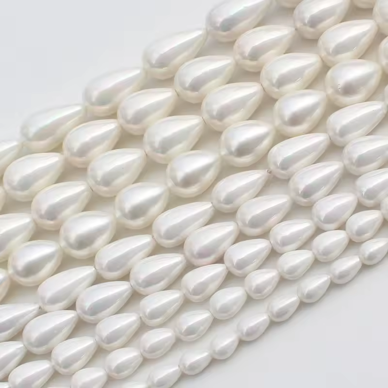 Cuentas sueltas de gota de agua de perlas de concha blanca hermosa 15 "/38cm, para fabricación de joyas, ¡se puede mezclar al por mayor!