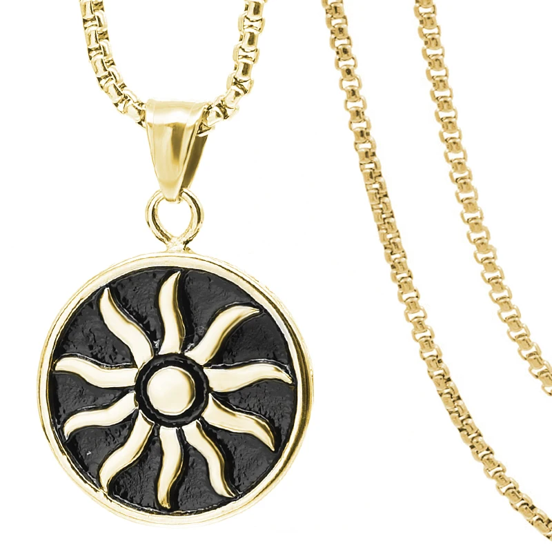 Gift Hiphop Classical Totem Amulet Sun Necklace For Women Stainless Steel 2021 Men's Jewelry Round Pendant Necklace PA024