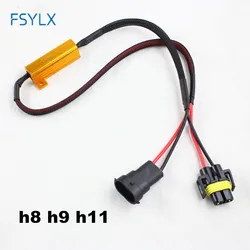FSYLX 2pcs H7 H8 H9 H11 9005 HB3 9006 HB4 50w 6ohm LED Resistor Fog Xenon HID DRL Lamp Bulb Decoder Canbus Wire Harness Adapter