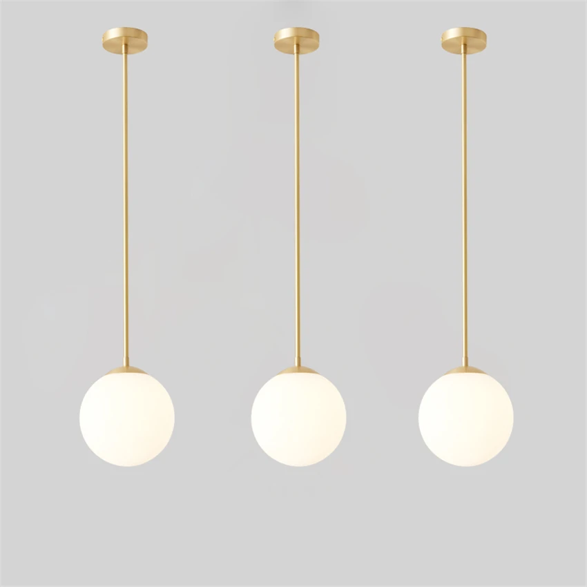 

Brass Round Glass Ball Pendant Lights Bedroom Bedside Pipe Hanging Lamps Nordic Restaurant Dining Room Table Bar Shop Fixtures