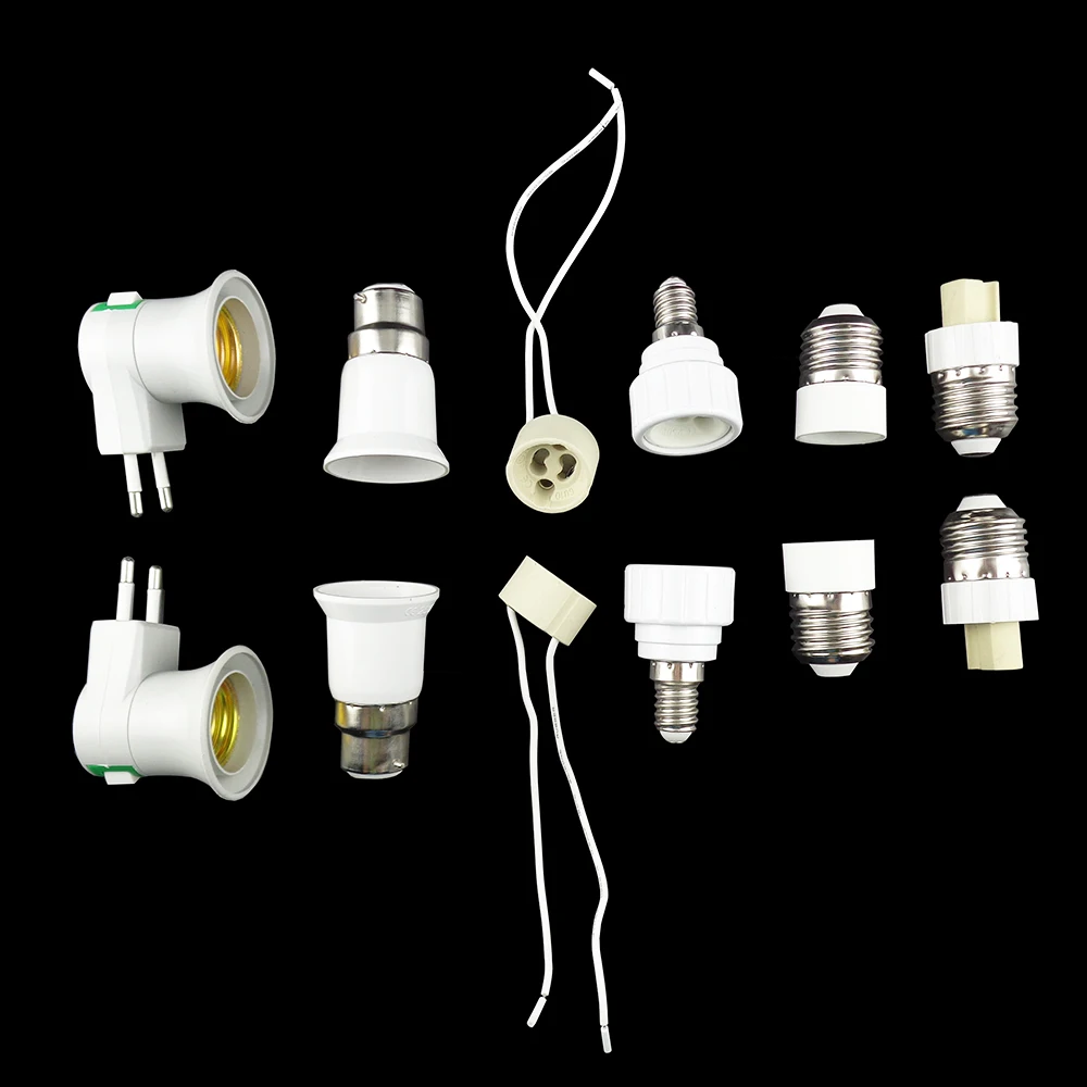 

10pcs Lamp Holder Converter E27/ GU10 / B22/ E14/ G9/ EU plug Lamp Socket Base Converter Splitter Adapter for Bulb lighting